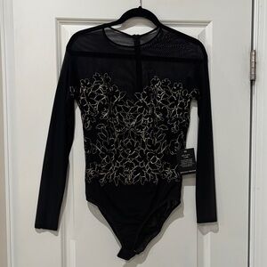 Boston Proper Black Sheer Floral Bodysuit